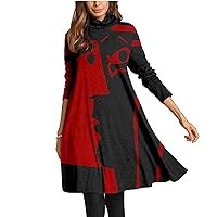 Akivide Women's Graphics Printed Turtle Neck Long Sleeve T-Shirt Dresses Casual Plus Size Dress for Women