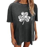 Tshirts Shirts for Women Drressy Casual Clover Print St. Patrick's Day Short Sleeve Tops Loose Fit Vintage Tees