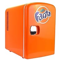 Fanta 4L Mini Fridge Cooler/Warmer w/ 12V DC and 110V AC Cords, 6 Can Portable, Personal Travel Refrigerator for Snacks Lunch Drinks Cosmetics, Desk Home Office Dorm, Orange