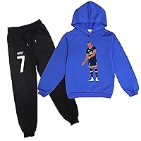 Mbappe Graphic Hoodie with Soft Pants Outfits Youth Hooded Sweatshirts Set-Casual Pullover Tops Suit for Little Kids