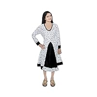 Indian Girl's Kids Casual Dress White Color Tunic Paisley Print Maxi Gown Plus Size