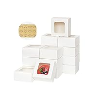 50 Packs 5x5x2.5in White Cookie Boxes, Bakery Boxes with Window, Mini Cake Boxes, Cupcake Container Boxes for Cookies, Pastry, Pie, Strawberries, Donuts, Candy, Desserts, Small Cake