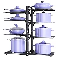 Pots and Pans Organizer Under Cabinet, 8 Tier Snap-On Adjustable Pot Rack Organizer for Cabinet, for Big Stockpots, Heavy Ovens, Cast-iron Pans, Cookware Black, Pot and Pan organizer