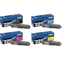 Brother Genuine TN221BK, TN221C, TN221M, TN221Y 4-Color Toner Cartridge Set, Black Cyan Magenta & Yellow, TN221