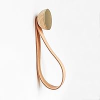 ø1.9 inch - Round Beech Wood & Brass Wall Closet Coat Hook/Hanger with Leather Strap
