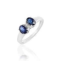 925 Sterling Silver Certified Blue Sapphire & Diamond Women's Solitaire Engagement Ring Jewelry For Women & Girls