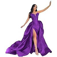 Purple Prom Dresses for Teens 2024 Deep V Neck Long Sexy Plus Size Evening Gowns with Detachable Train Strapless Sparkly Sequin Tight Ball Gowns for Women Formal