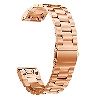 26 22mm Quick Release Stainless Steel Watch Band Strap for Garmin Fenix 7 7X Watch EasyFit Wrist Band Strap (Color : Rose Gold, Size : 22mm Fenix 7)