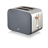Swan Nordic Toaster 2 Slice with Extra Wide Slots for Bagels, Waffles, Breads, Cancel, Defrost and Bagel Function, 6 Brown Settings, Slate Grey (ST14610GRYN)
