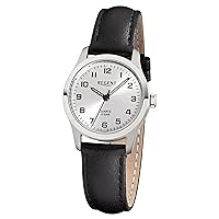 REGENT Women's Watch with Leather Strap Titanium Case and Pin Buckle Small Light Arabic Numbers 10 Bar Quartz 27 mm Diameter