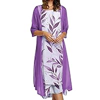 Women's 2 Piece Outfits, Elegant High Waist Tank Midi Floral Print Dress Half Sleeve Open Front Shawl Cardigan Sets