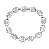 Solid 925 Sterling Silver - Iced Puffed Mariner Link Bracelet - Thick 12mm Wide - ICY Bust Down Bracelet