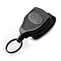 SUPER48 Locking Retractable Keychain, Durable Polycarbonate Case, Leather Belt Loop, and Oversized Split Ring, Black