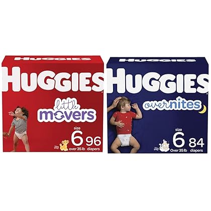 Baby Diapers Bundle: Huggies Little Movers Size 6, 96ct & Overnites Nighttime Diapers Size 6, 84ct
