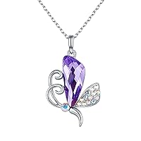 Personalise Purple Crystal Butterfly Diamond Necklace For Women Memorial Pendant Jewelry Gift Initial Letter