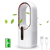 CONBOLA Desk Fan Portable, Battery Operated,Quiet Desktop Fan Bladeless with 3 Cooling Speeds, 11.8 Inch Touch Control Personal Fan for Bedroom, Office, Home, Outdoor (White)