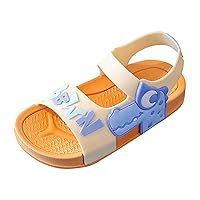 Boys Dinosaur Print Soft Bottom Non Slip Pvc Sandals Collision Color Beach Shoes For Toddler Boy Slide Sandals Size 2