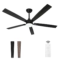 Ohniyou 76 Inch Large Ceiling Fans with Lights and Remote, Farmhouse Ceiling Fan with LED Light, Indoor Outdoor Black Modern Ceiling Fan for Patio Living Room Bedroom Industrial