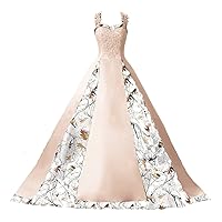 YINGJIABride Straps Satin with Camo Wedding Dresses for Bride Reception Prom Ball Gown Long