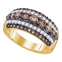 The Dimond Deal 10kt Yellow Gold Womens Round Brown Diamond Striped Cocktail Ring 1-1/2 Cttw
