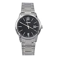 Casio MTP-V002D-1B3 Men's Standard Analog Stainless Steel Date Roman Black Dial Watch