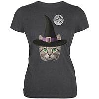 Animal World Halloween Funny Cat Witch Dark Heather Juniors Soft T-Shirt