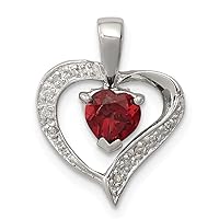 925 Sterling Silver Polished Open back Rhodium Love Heart Garnet and Diamond Heart Pendant Necklace Measures 17x13mm Wide Jewelry for Women