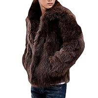Men's Winter Parka Coat Long Sleeve Turn Collar Warm Faux Fur Coat Jacket Thick Overcoat