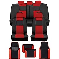 BDK Croc Skin Faux Leather Car Seat Covers Full Set with Carpet Car Floor Mats - Front and Rear Bench Seat Covers with Carpet Floor Liners, Car Interior Covers Gift Set (Red)