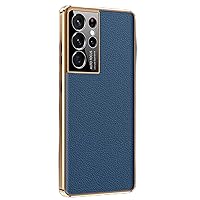 Case for Samsung Galaxy S21/S21 Plus/S21 Ultra, Premium Genuine Leather Slim Phone Case with Full Camera Protection Shockproof Protective Cover,S21 Ultra,Blue