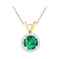 0.90ctw Lab Created Emerald & Natural Diamond Halo Pendant Necklace