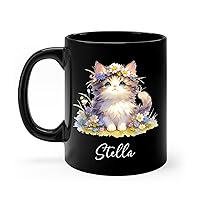 British Longhair Cat Breed Mug, Custom Name British Longhair Cat Cup, Ceramic Mug For British Longhair Lover, Personalized Coffee Mug For Pet Lover, Cat Owner Gift, Black Pottery Cup 11oz or 15oz