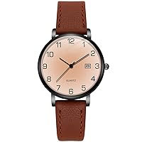 Mens Watches Casual Leather Watches for Men Easy to Read Quartz Arabic numeralWatch with Date Waterproof Men's Wrist Watches