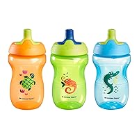 Tommee Tippee Sportee Bottle, Sippy Cup for Toddlers, 12 Months+, 10oz, Spill-Proof, Bite Resistant Spout, Easy to Hold Design, Pack of 3, Orange, Green and Blue