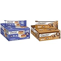 Quest Protein Bars Bundle: Blueberry Cobbler Hero Bar (16g Protein, 12 Ct) and Dipped Chocolate Chip Cookie Dough Bar (12 Ct)
