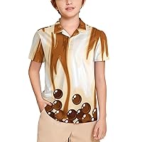 Bubble Tea in Brown Sugar Milk Tea Youth Polo Shirt Short Sleeve Uniform Shirt Sport Golf T-Shirt Tops