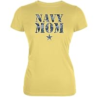 Old Glory Navy Mom Yellow Juniors Soft T-Shirt - X-Large