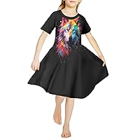 Kids Dress Girls Dresses Casual Short Sleeve Skater Dress for Size 3-14 Years Old