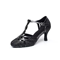 Minishion QJ6231 Women's Color Block Satin Latin Salsa Dance Shoes