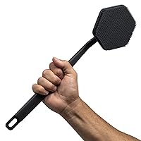Silicone Back Scrubber - Exfoliating Shower Brush, Back Washer for Men, Durable Back Brush with Long Handle - Long Lasting Bath & Shower Accessories - Charcoal