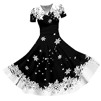 Plus Size Christmas Party Dresses for Women,Trendy Ruched Flowy Elegant Formal Vintage Floral Cute A Line Midi Dress