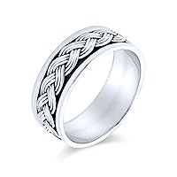 Bling Jewelry Personalized Wide Unisex Heavy Braided Wheat Weave Woven Wire Twisted Rope Cable Wedding Band Ring For Men's Women Beveled Edge Oxidized .925 Sterling Silver 8MM Customizable