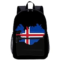 Iceland Map Flag 17 Inch Laptop Backpack Large Capacity Daypack Travel Shoulder Bag for Men&Women
