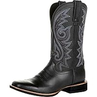 Western Cowboy Boots for Men,Western Square Toe Cowboy Boots Retro Leather Embroidery Casual Chunky Heel Wide Calf Pull On Boots