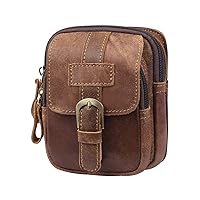 Men Fanny Pack Vintage Leather Travel Waist Pouch Mobile Phone Bum Bag with Buckle Brown