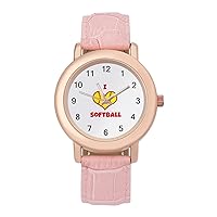I Love Softball Casual Watches for Women Classic Leather Strap Quartz Wrist Watch Ladies Gift