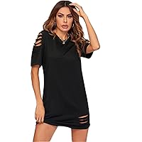 Dresses for Women 2024 Round Neck Short Sleeve Solid Tee Short Dress (Color : Redwood, Size : XX-Small)