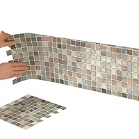 Collections Etc Multi-Colored Adhesive Mosaic Backsplash Tiles for Kitchen and Bathroom - Set of 6, Brown Multi