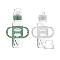 Dr. Brown's Milestones Narrow Sippy Spout Bottle with 100% Silicone Handles, Easy-Grip Handles with Soft Sippy Spout, 8oz/250mL, Green & Gray, 2-Pack, 6m+