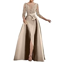 A-Line Open Back Evening Dress Formal Dress Scoop Neck Floor Length 3/4 Sleeve Lace Prom Dress Wedding Guest 2024